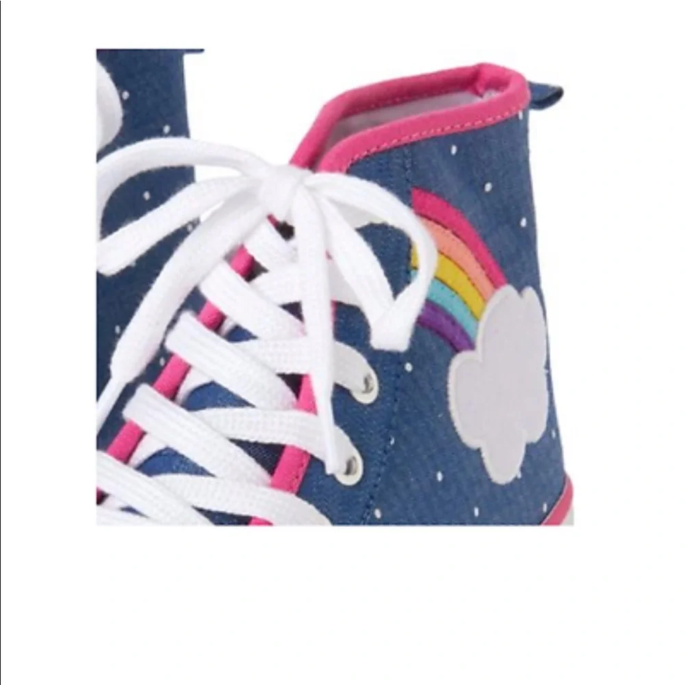 👉 GYMBOREE Toddler Girls Hi-Top Sneakers Denim Blue/Rainbow Size 1 NWT
